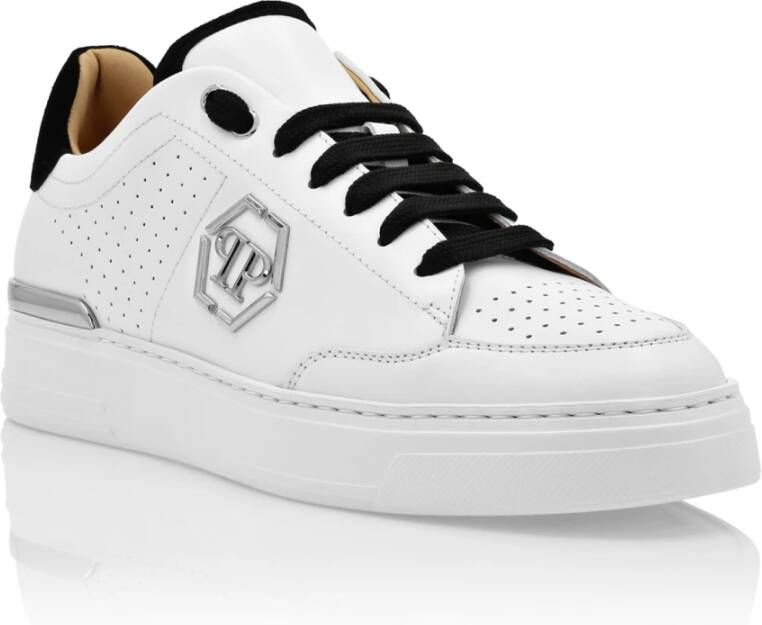 Philipp Plein Geperforeerde leren sneakers met contrast hiel White Heren