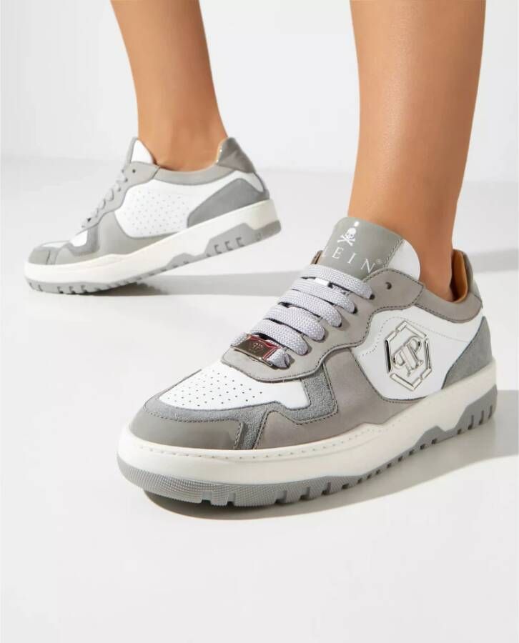 Philipp Plein Grijze Witte Lo-Top Sneakers Gray Dames