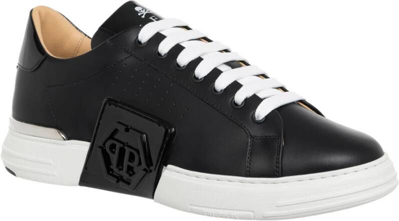 Philipp Plein Hexagon Lo-Top Sneakers Effen Vetersluiting Black Heren