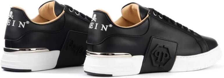 Philipp Plein Zwarte Leren Lo-Top Hexagon Sneakers Zwart Heren