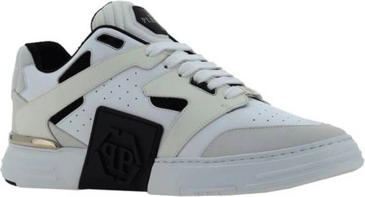 Philipp Plein Suede Logo Sneakers Lace-Up Round Toe White Heren