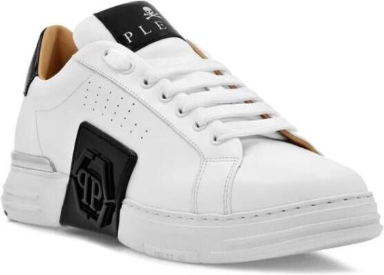 Philipp Plein Wit Zwart Leren Sneakers Logo Patch White Heren