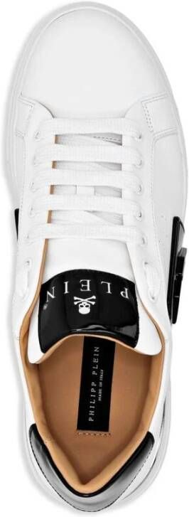 Philipp Plein Wit Zwart Leren Sneakers Logo Patch White Heren