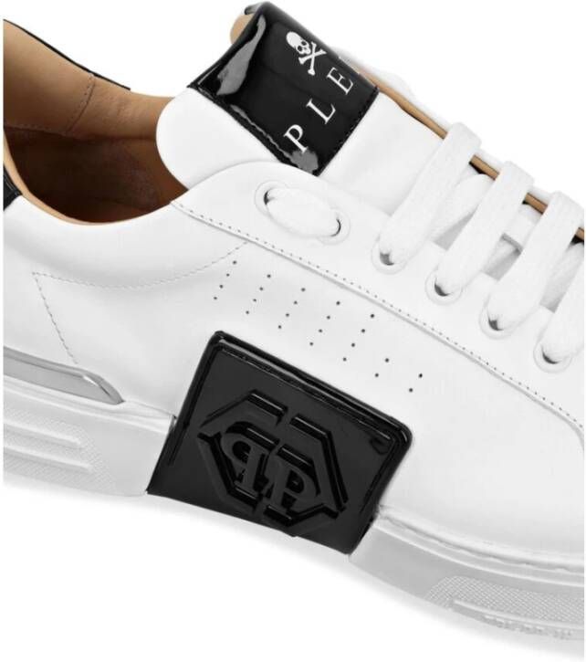 Philipp Plein Wit Zwart Leren Sneakers Logo Patch White Heren