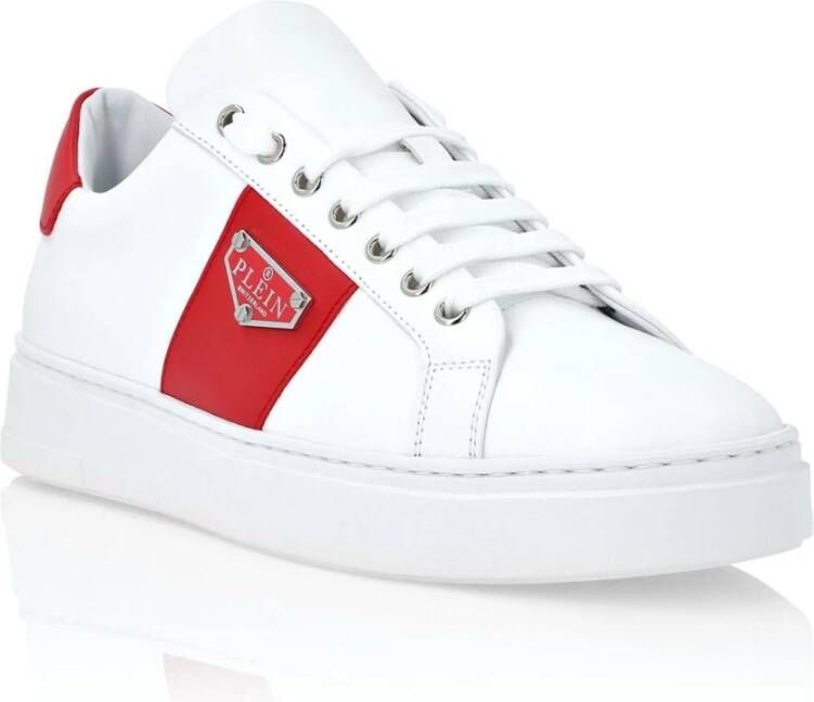 Philipp Plein Witte leren lage sneakers embleem White Heren