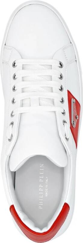 Philipp Plein Witte leren lage sneakers embleem White Heren