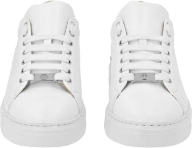 Philipp Plein Witte leren sneaker met hexagon print White Heren