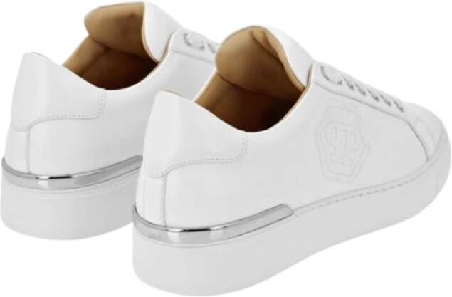 Philipp Plein Witte leren sneaker met hexagon print White Heren