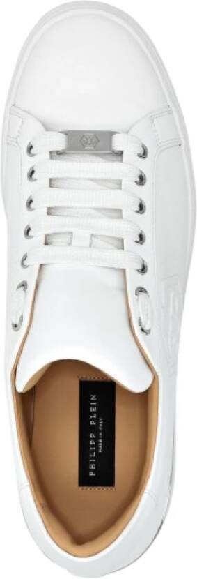 Philipp Plein Witte leren sneaker met hexagon print White Heren