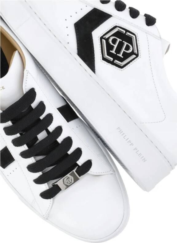 Philipp Plein Witte Leren Sneakers Hexagon Logo White Heren