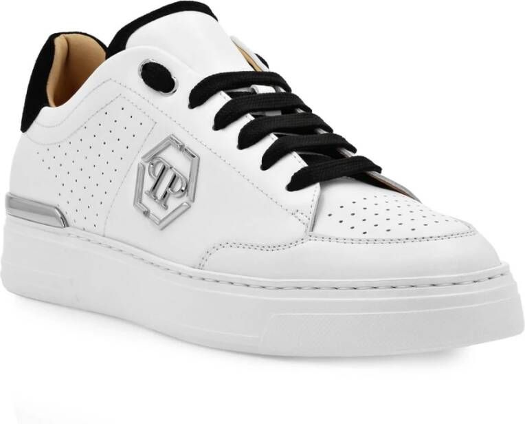 Philipp Plein Witte leren sneakers met hexagon detail White Heren