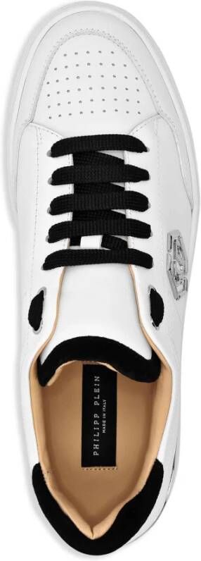 Philipp Plein Witte leren sneakers met hexagon detail White Heren