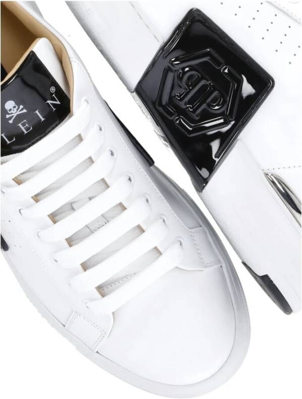 Philipp Plein Witte Leren Sneakers met Hexagon Logo White Heren