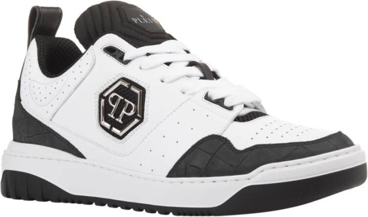 Philipp Plein Witte Leren Sneakers met Hexagon Patch Multicolor Heren