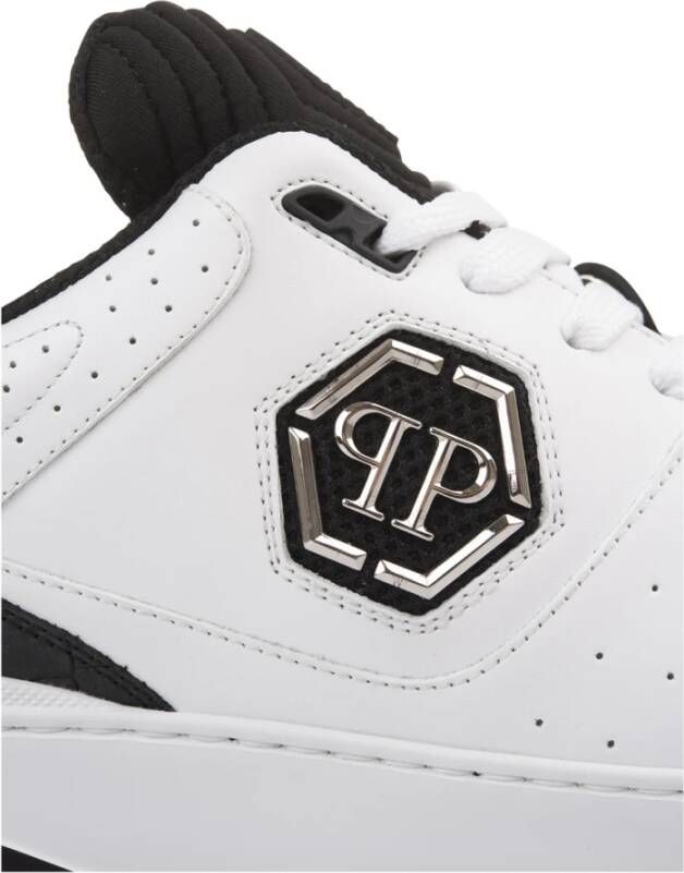 Philipp Plein Witte Leren Sneakers met Hexagon Patch Multicolor Heren