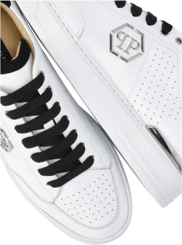 Philipp Plein Witte Leren Sneakers met Metallic Logo White Heren