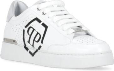 Philipp Plein Witte Leren Sneakers Ronde Neus Logo White Heren