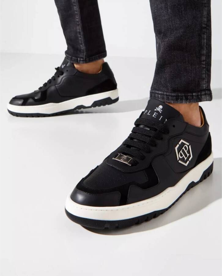 Philipp Plein Zwarte Lo-Top Hexagon Sneakers Black Dames