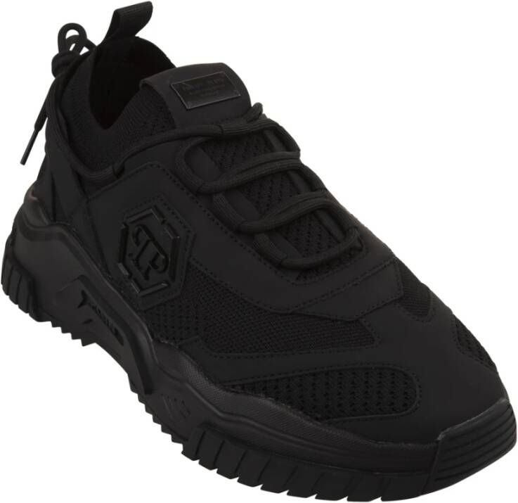 Philipp Plein Zwarte Predator Sneakers Vetersluiting Ontwerp Black Heren