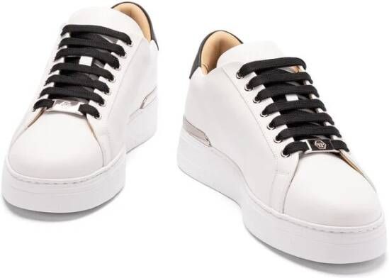 Philipp Plein Zwarte Vetersneaker met Rubberen Zool White Heren