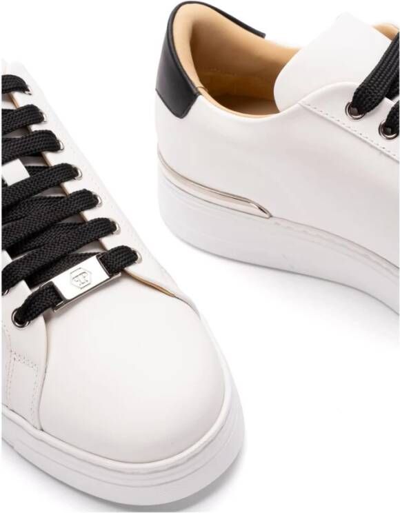 Philipp Plein Zwarte Vetersneaker met Rubberen Zool White Heren