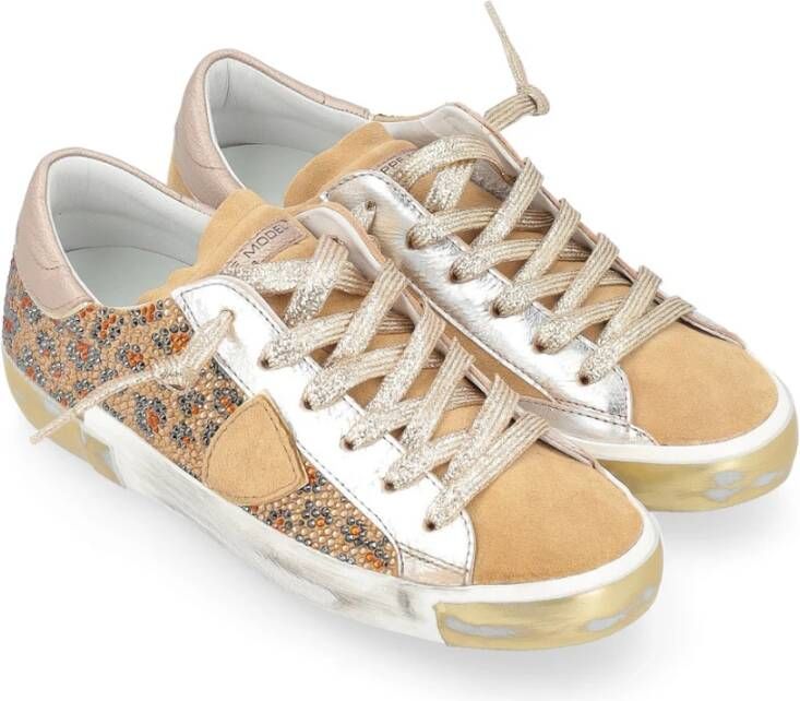 Philippe Model Animalier Strass Beige Sneaker Paris X Brown Dames