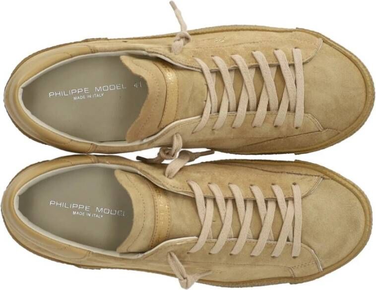 Philippe Model Beige Sneaker met Suède Inzetstukken Beige Heren