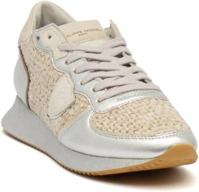 Philippe Model Beige Stoffen Sneakers met Zilveren Details Beige Dames