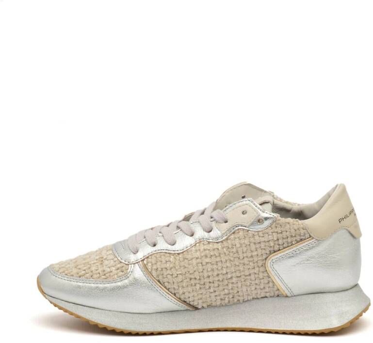 Philippe Model Beige Stoffen Sneakers met Zilveren Details Beige Dames