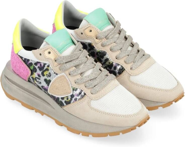 Philippe Model Beige Suède en Pailletten Hoge Sneaker Multicolor Dames