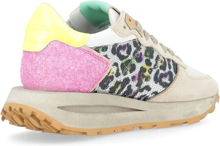 Philippe Model Beige Suède en Pailletten Hoge Sneaker Multicolor Dames