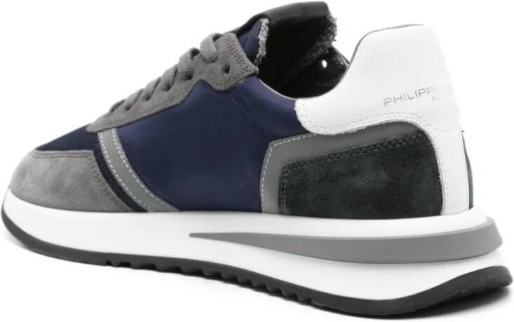 Philippe Model Blauw Grijs Nylon Suède Sneaker Multicolor Heren