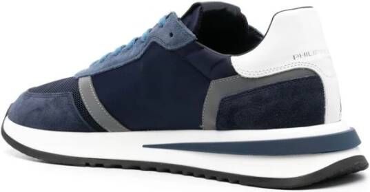 Philippe Model Blauw Leren Logo Patch Sneakers Blue Heren