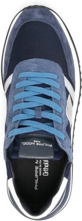 Philippe Model Blauw Leren Logo Patch Sneakers Blue Heren