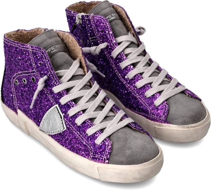 Philippe Model Blauwe Glitter Hoge Sneakers Purple Dames