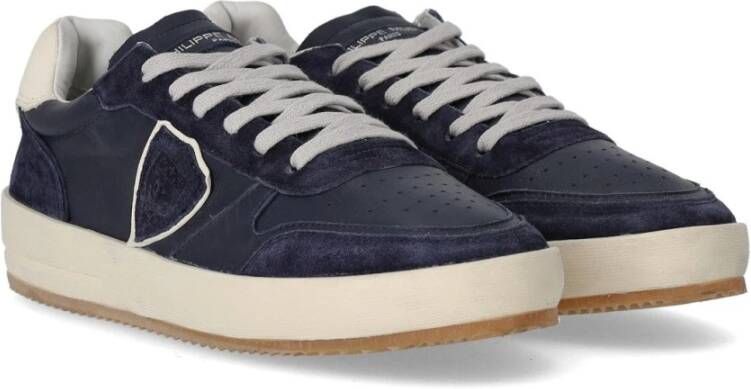 Philippe Model Blauwe Leren Sneaker met Contrastbadge Blue Heren