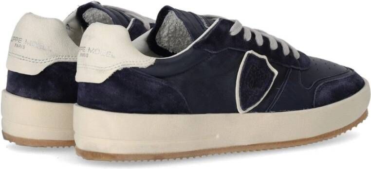 Philippe Model Blauwe Leren Sneaker met Contrastbadge Blue Heren