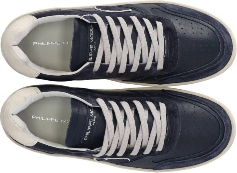 Philippe Model Blauwe Leren Sneaker met Contrastbadge Blue Heren