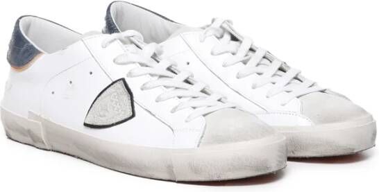 Philippe Model Blauwe Leren Sneakers met Logo Patch White Heren