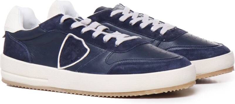 Philippe Model Blauwe Leren Sneakers met Zilveren Logo Blue Heren