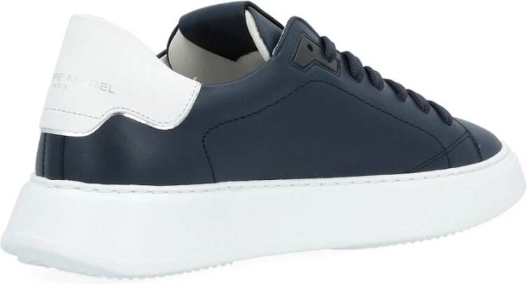 Philippe Model Blauwe Leren Temple Sneaker met Witte Details Blue Heren