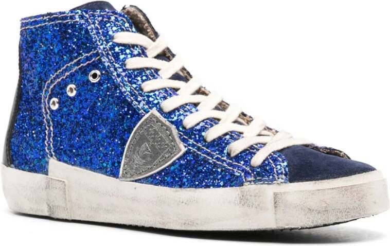 Philippe Model Blauwe Sneakers met Glitterdetails Blue Dames