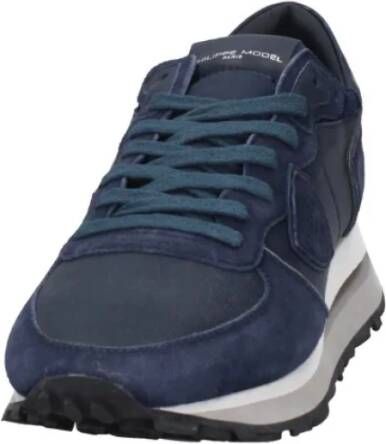 Philippe Model Blauwe Sneakers met Suède en Mesh Blue Heren