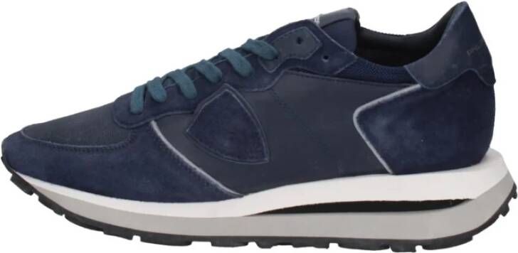 Philippe Model Blauwe Sneakers met Suède en Mesh Blue Heren