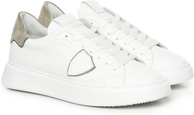 Philippe Model Canvas Leren Sneakers Wit Groen White Heren