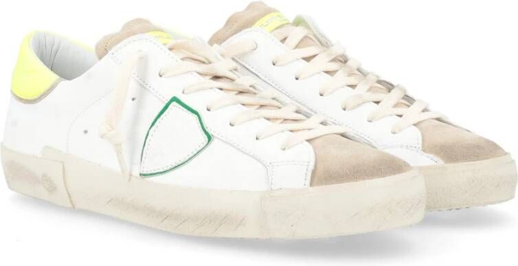 Philippe Model Fluorescerende gele leren sneaker Paris X White Heren