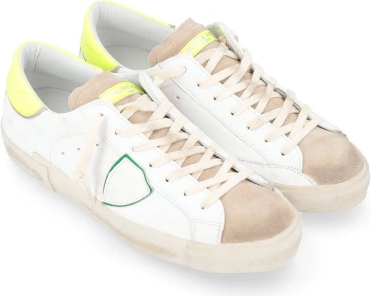 Philippe Model Fluorescerende gele leren sneaker Paris X White Heren