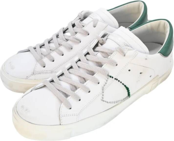 Philippe Model Geborduurde lage top sneakers in wit groen White Heren