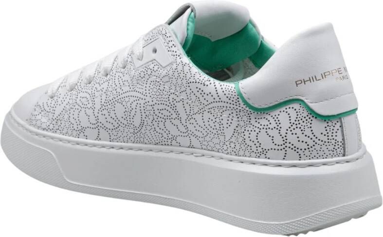 Philippe Model Geperforeerde leren sneakers wit groen stijl White Dames