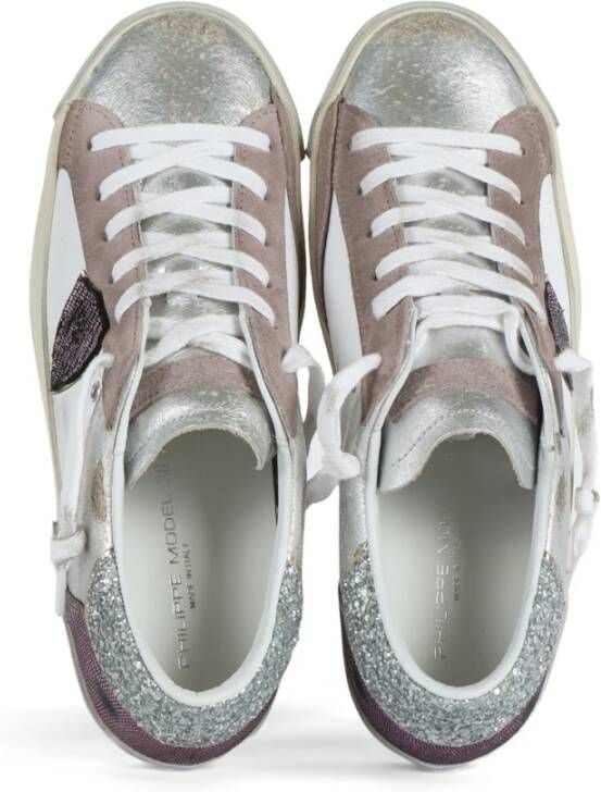 Philippe Model Glitter Leren en Stoffen Sneakers Gray Dames